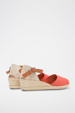 Alpargatas de cunha de nobuck Coral - Laranja