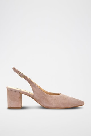Sapatos de salto slingback em nobuck - Bege - Nude