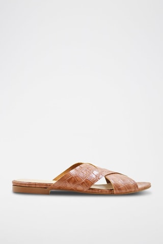Mules em couro Camel - Castanho