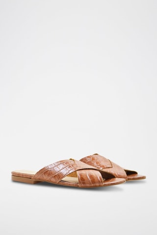 Mules em couro Camel - Castanho