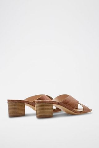 Chinelos de salto em couro Camel - Castanho
