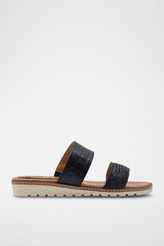 Mules com cunha em couro napa Preto - Preto