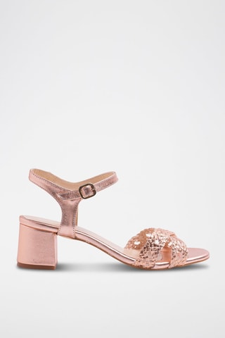 Sandálias de salto em couro Dourado rosa - Rosa e dourado