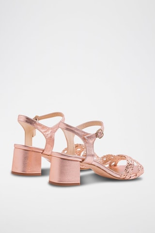 Sandálias de salto em couro Dourado rosa - Rosa e dourado