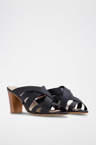Mules de salto em couro Preto - Preto