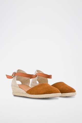 Alpargatas de cunha de nobuck Camel - Castanho