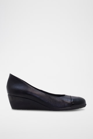 Sapatos de salto com cunha em couro - Preto