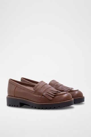 Mocassins de salto em couro - Castanho