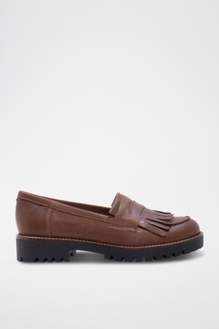 Mocassins de salto em couro - Castanho