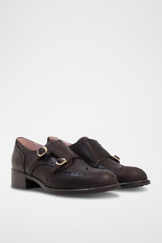 Derbies com fivelas em couro - Castanho