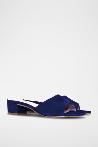 Mules de salto em nobuck - Azul-marinho