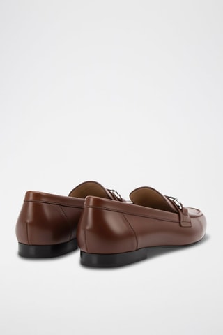Mocassins em couro napa - Castanho - Castanho e prateado