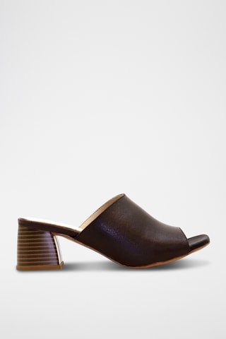 Mules de salto em couro - Castanho