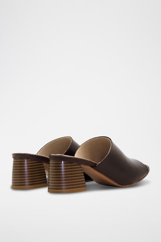 Mules de salto em couro - Castanho