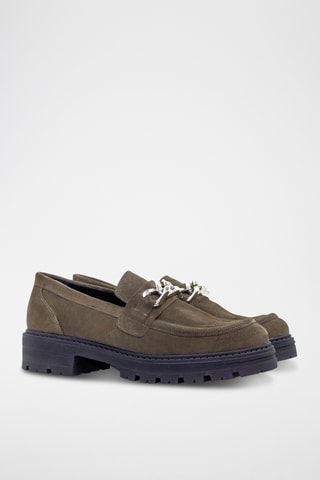 Mocassins de salto em nobuck - Caqui