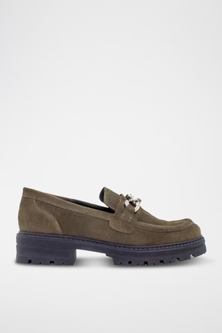Mocassins de salto em nobuck - Caqui