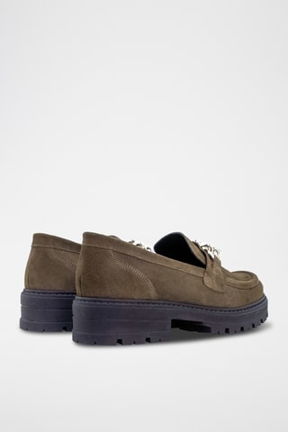 Mocassins de salto em nobuck - Caqui