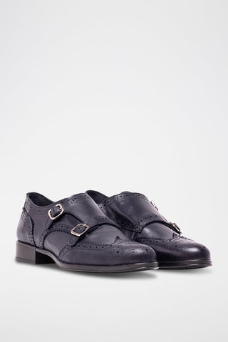 Richelieus de couro - Preto - Azul-marinho