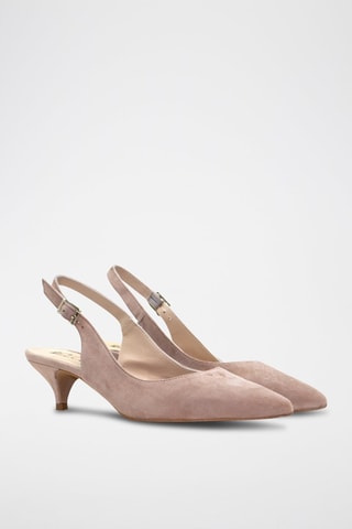 Sapatos de salto slingback em nobuck - Bege - Nude
