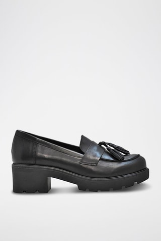 Mocassins com plataforma de couro - Preto - Preto