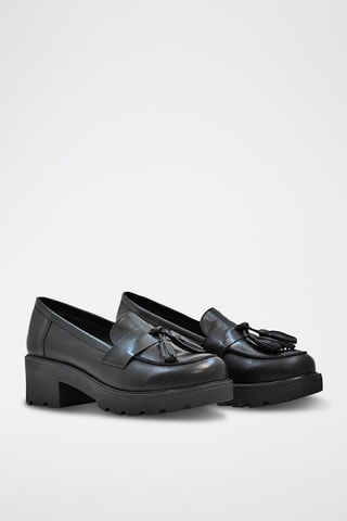 Mocassins com plataforma de couro - Preto - Preto