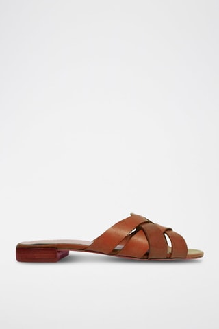 Chinelos em couro napa Camel - Castanho