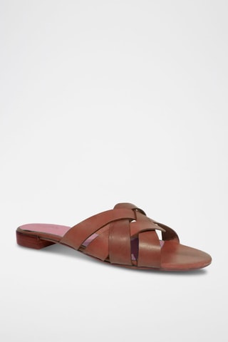 Chinelos em couro napa Camel - Castanho