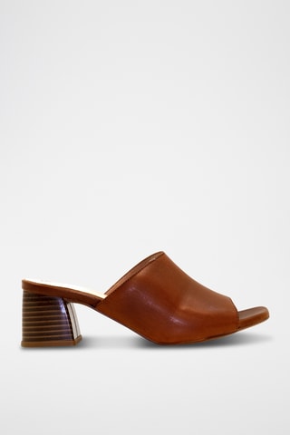 Mules de salto em couro - Castanho
