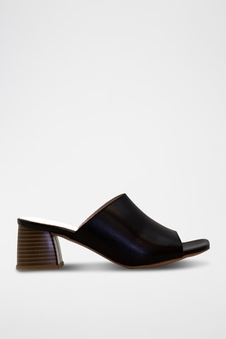 Mules de salto em couro - Preto