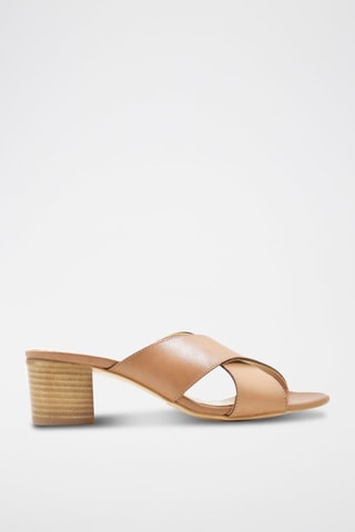 Chinelos de salto em couro Camel - Castanho