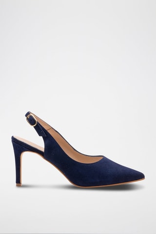 Sapatos de salto slingback em nobuck - Azul-marinho - Azul-marinho