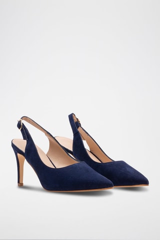 Sapatos de salto slingback em nobuck - Azul-marinho - Azul-marinho