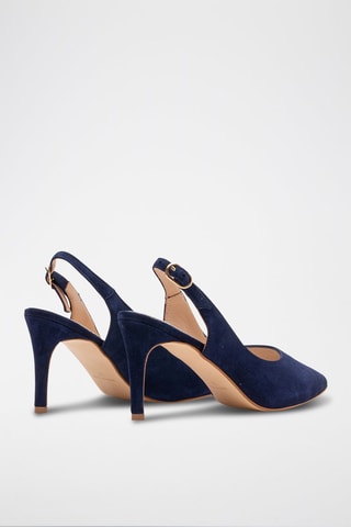 Sapatos de salto slingback em nobuck - Azul-marinho - Azul-marinho
