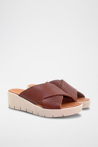 Mules de salto em couro - Castanho