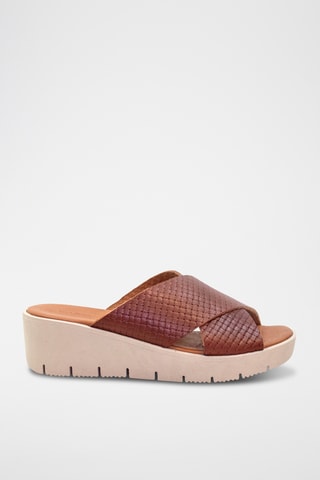 Mules de salto em couro - Castanho