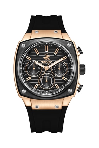 Relógio de quartzo em silicone - Preto e dourado-rosa