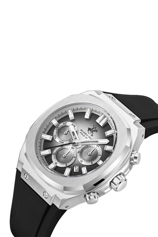 Relógio de quartzo em silicone - GMT - Preto e prateado