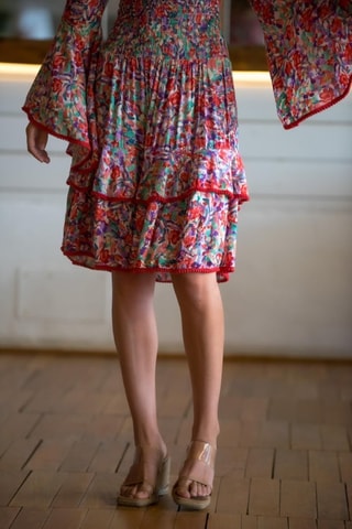Korte Jurk - Rood - Rood, blauw en groen