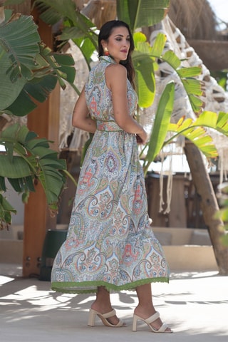 Robe chemise en soie - Vert et orange