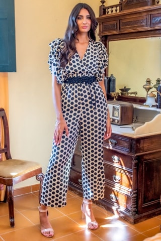 Zijden Jumpsuit - Wit - Zwart en wit