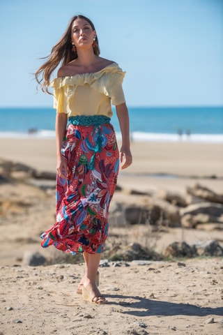 Zijden Midirok  - Rood - Rood en blauw