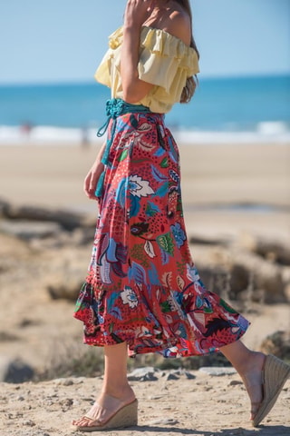 Zijden Midirok  - Rood - Rood en blauw