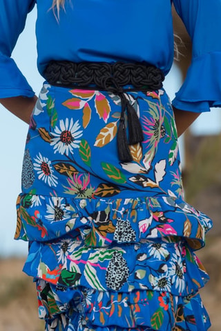 Zijden Rok met Ruches - Blauw - Zwart en blauw