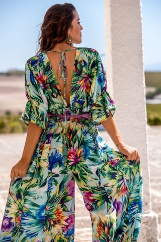 Zijden Jumpsuit - Groen en Blauw - Blauw en groen