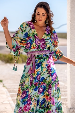 Zijden Jumpsuit - Groen en Blauw - Blauw en groen