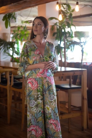 Jumpsuit - Groen - Wit, groen en roze