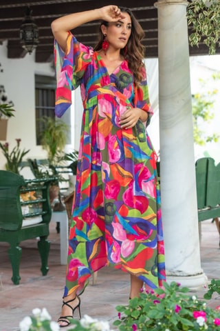 Lange Jurk - Fuchsia - Rood, blauw en roze