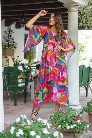 Lange Jurk - Fuchsia - Rood, blauw en roze