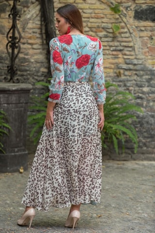 Lange Jurk - Blauw - Wit, beige en blauw