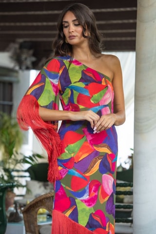 Asymmetrische jurk - Fuchsia - Rood, groen en roze